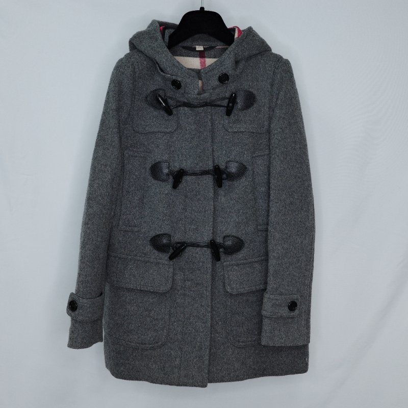 Burberry 巴寶莉 經典格紋 襯底連帽羊毛牛角扣 大衣-1