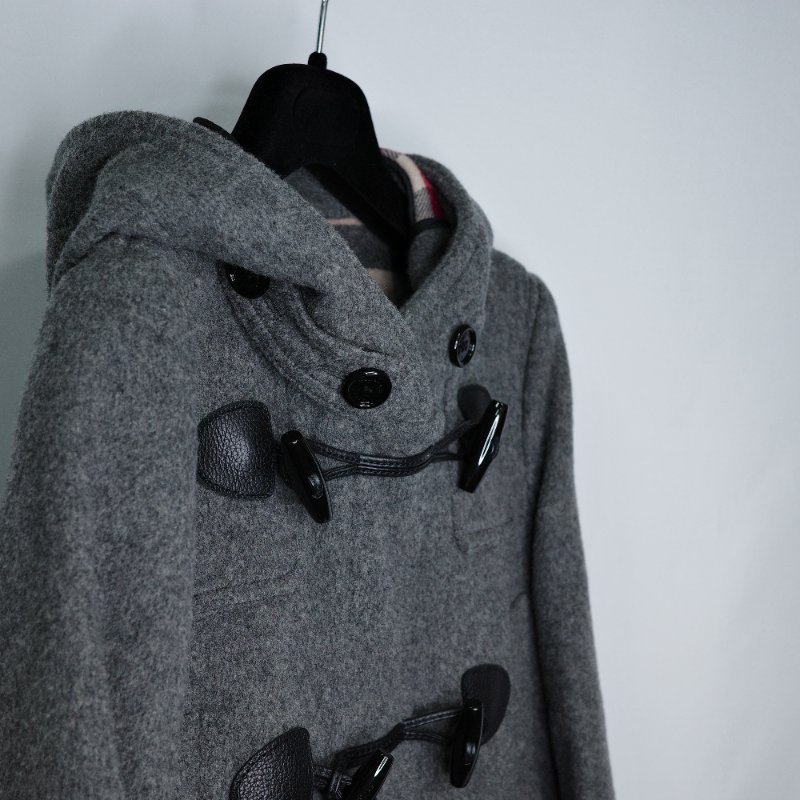 Burberry 巴寶莉 經典格紋 襯底連帽羊毛牛角扣 大衣-1