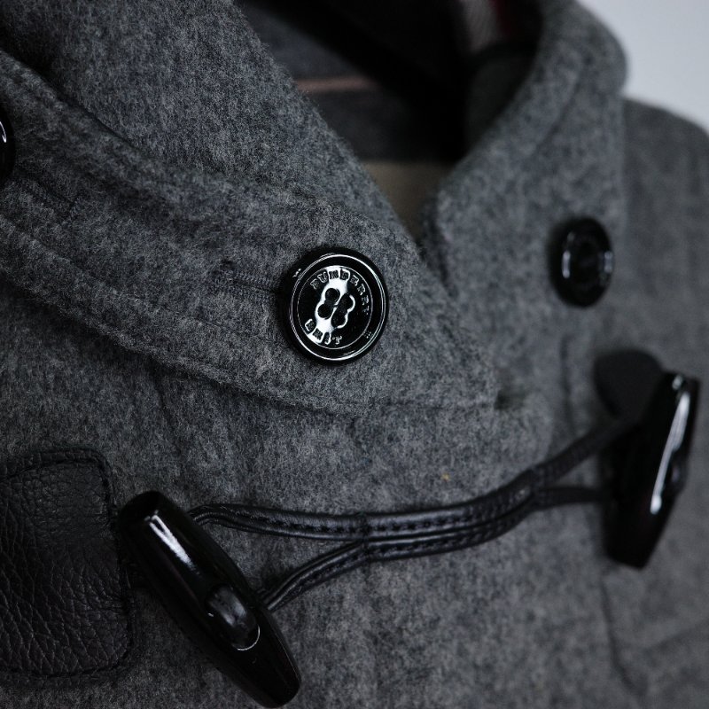 Burberry 巴寶莉 經典格紋 襯底連帽羊毛牛角扣 大衣-5