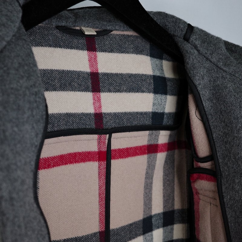 Burberry 巴寶莉 經典格紋 襯底連帽羊毛牛角扣 大衣-8