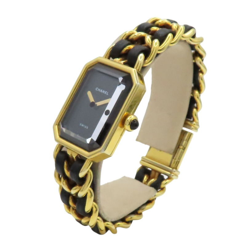 Premiere M 石英腕錶 黑色錶盤 鍍金 皮革錶帶【CHANEL 香奈兒】 H0001-3