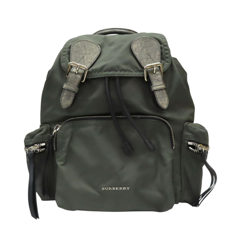 綠色尼龍 牛皮 後背包【BURBERRY 巴寶莉】 4059487-0