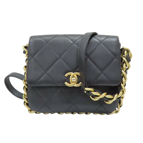 黑色牛皮 粗鍊帶 肩背包 金扣【CHANEL 香奈兒】 AS2831