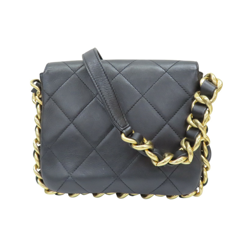 黑色牛皮 粗鍊帶 肩背包 金扣【CHANEL 香奈兒】 AS2831-1