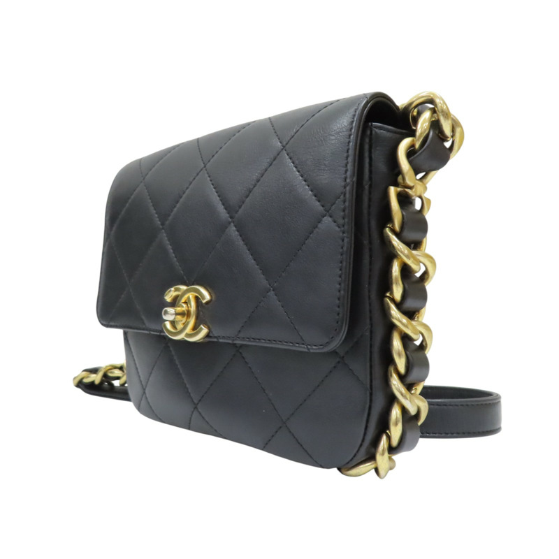 黑色牛皮 粗鍊帶 肩背包 金扣【CHANEL 香奈兒】 AS2831-2