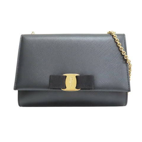 黑色 牛皮 Vara Ribbon 鍊帶肩背包【Salvatore Ferragamo 費拉格慕】 AU-22/B558