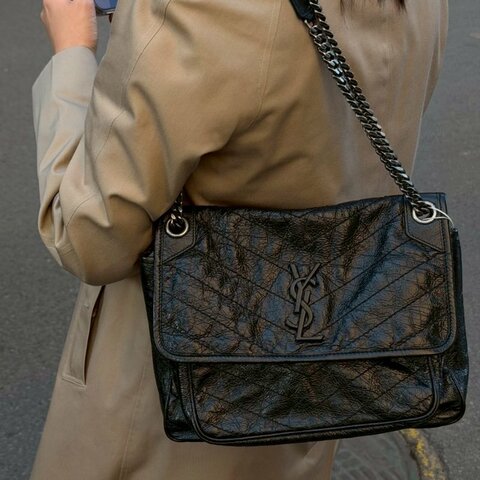 YSL黑揉製牛皮NIKI中號側背包498894