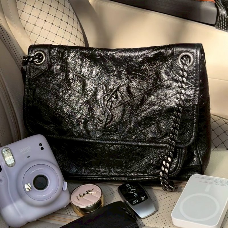 YSL黑揉製牛皮NIKI中號側背包498894-2