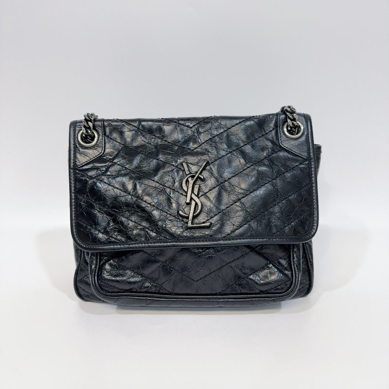 YSL黑揉製牛皮NIKI中號側背包498894-3