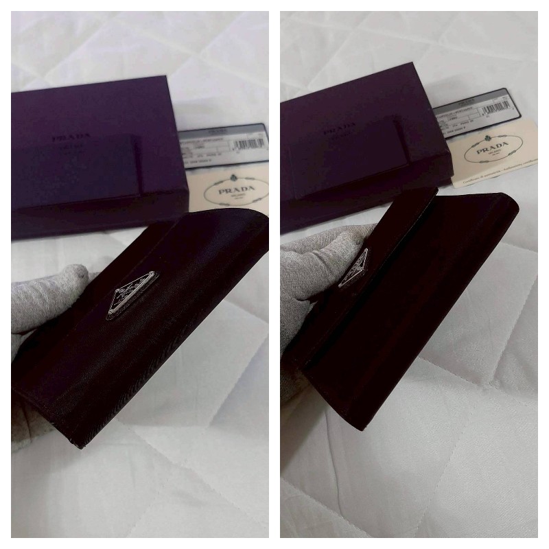 PRADA普拉達 三角標 黑色尼龍皮革三折短夾-2