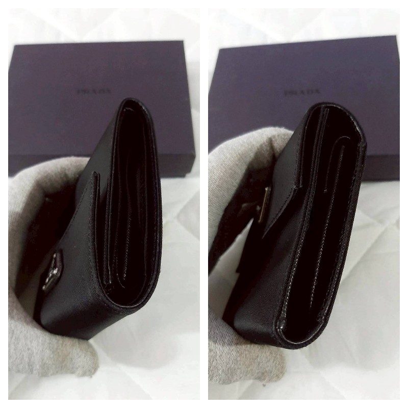 PRADA普拉達 三角標 黑色尼龍皮革三折短夾-3