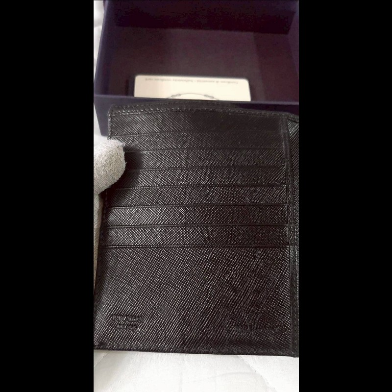 PRADA普拉達 三角標 黑色尼龍皮革三折短夾-5