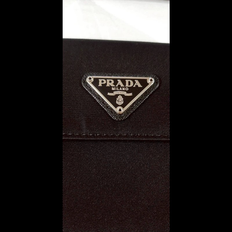 PRADA普拉達 三角標 黑色尼龍皮革三折短夾-6