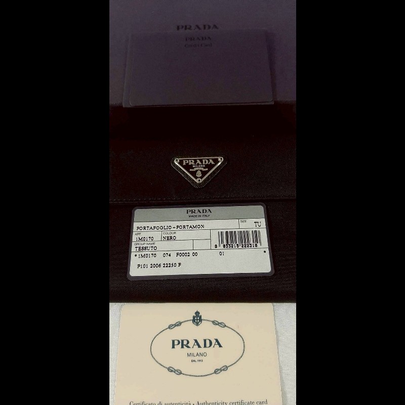 PRADA普拉達 三角標 黑色尼龍皮革三折短夾-8