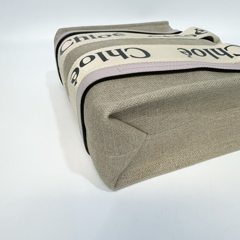 CHLOE粉紫色牛皮亞麻帆布小號WOODY手提側背包-7