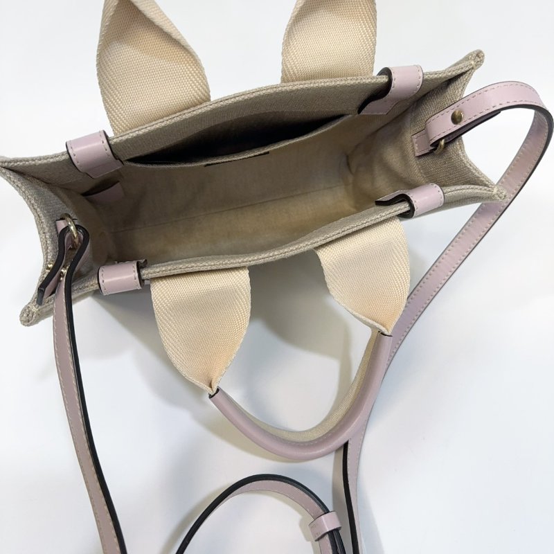 CHLOE粉紫色牛皮亞麻帆布小號WOODY手提側背包-8