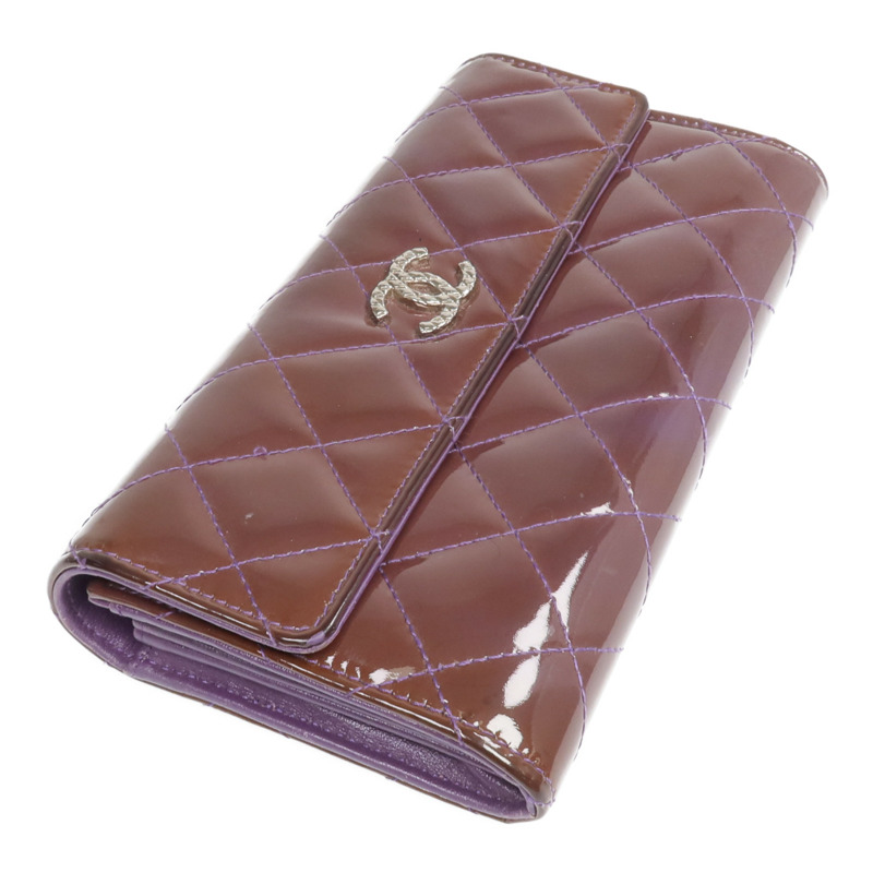 CHANEL 漆皮皮革Long Wallet銀扣長錢包-3
