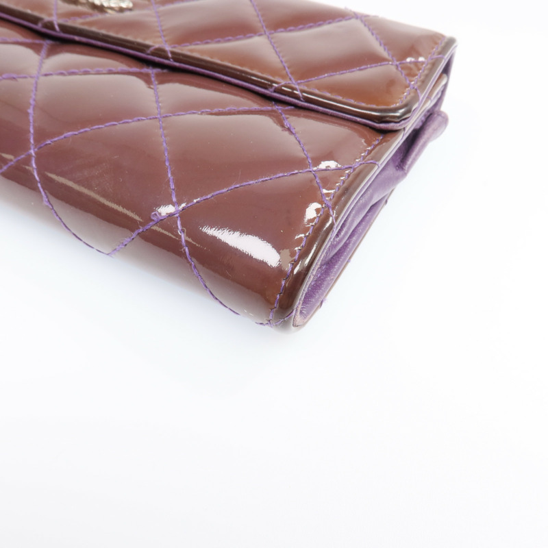 CHANEL 漆皮皮革Long Wallet銀扣長錢包-6