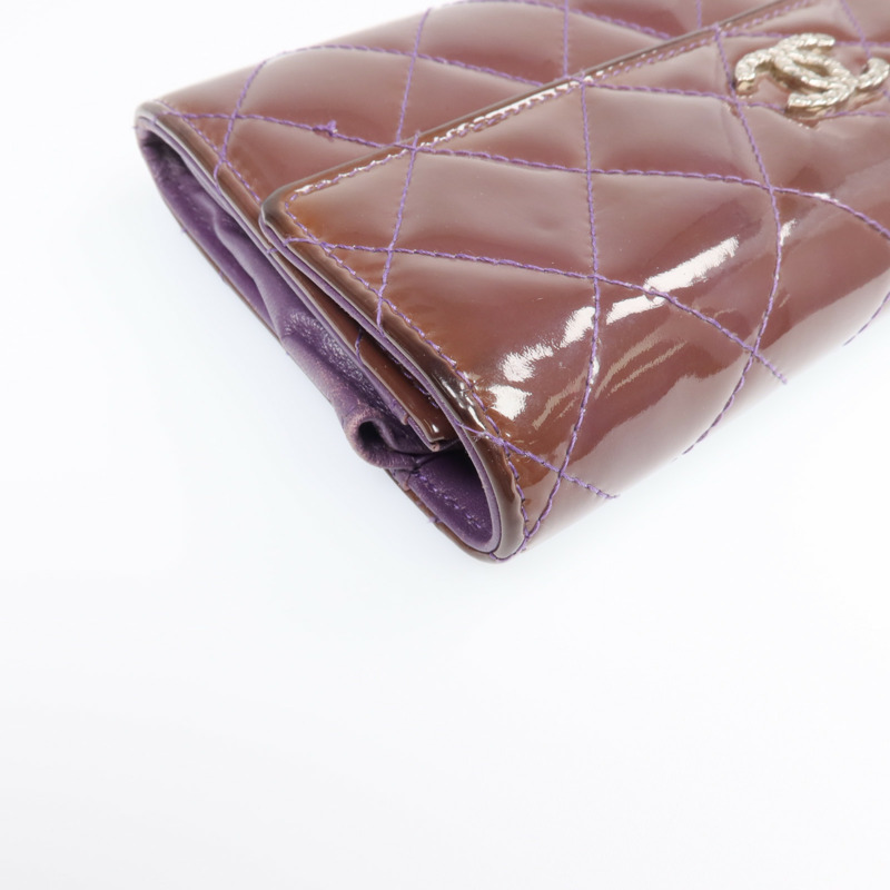 CHANEL 漆皮皮革Long Wallet銀扣長錢包-8