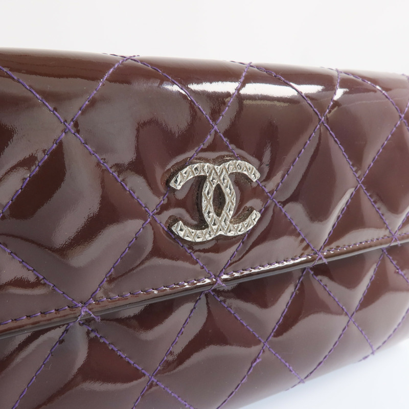 CHANEL 漆皮皮革Long Wallet銀扣長錢包-10