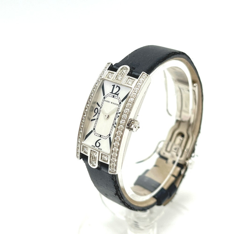 HARRY WINSTON Avenue C 迷你腕錶 (AVCQHM16WW024),鑲嵌真鑽,貝殼錶殼,石英機芯,18K白金,女士款,銀色-1