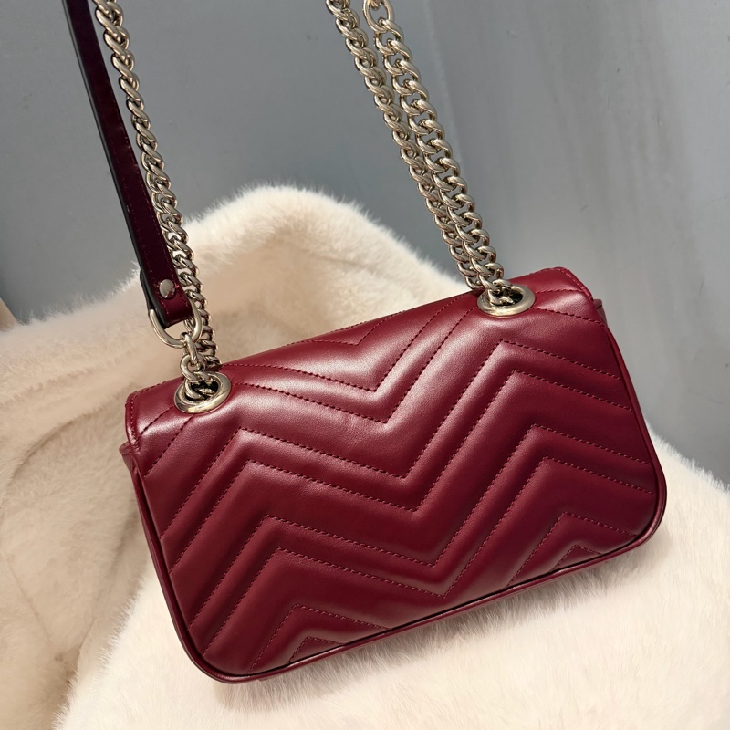 Gucci 新款 GG marmont 斜背包 肩背包 安可拉紅 淡金釦-1