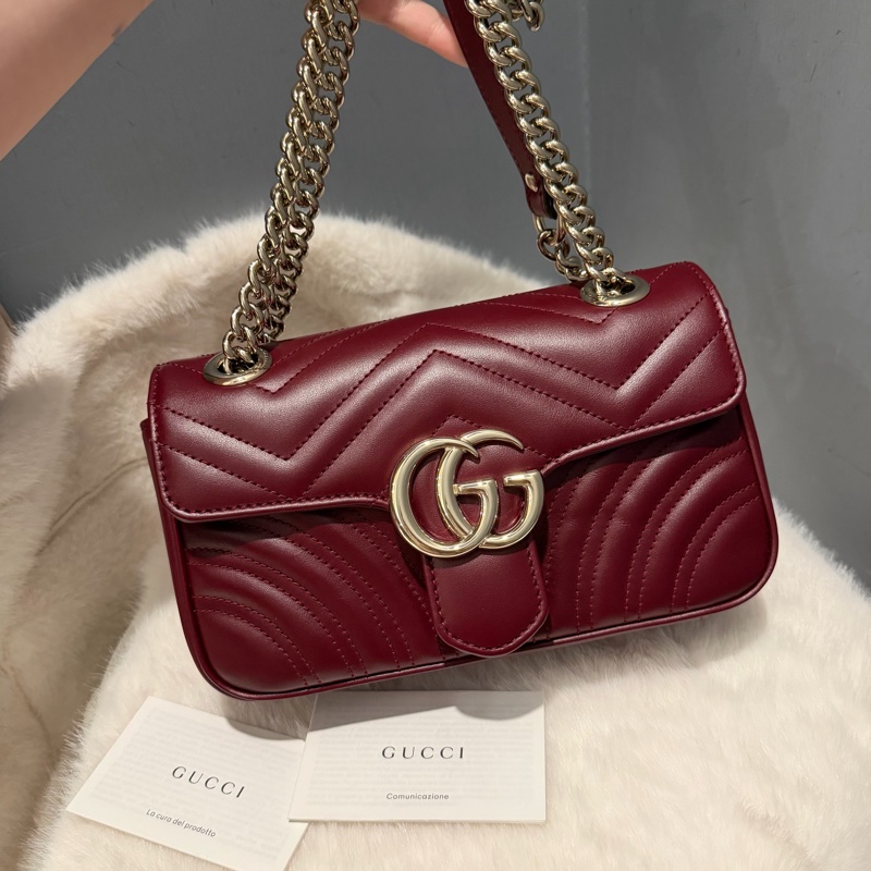 Gucci 新款 GG marmont 斜背包 肩背包 安可拉紅 淡金釦-5