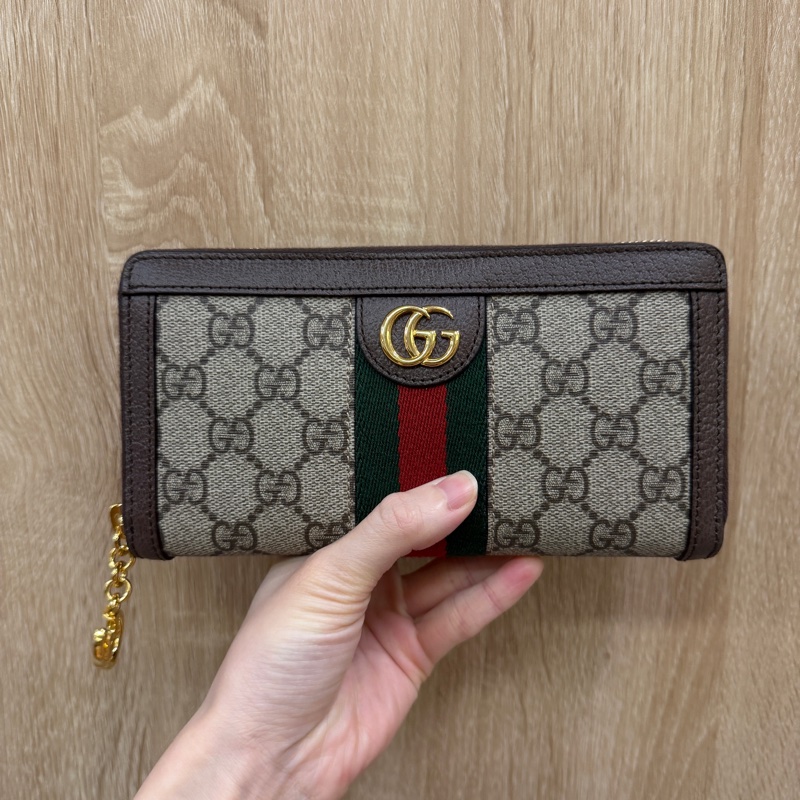 Gucci PVC咖牛皮Ophidia GG拉鏈長夾-0