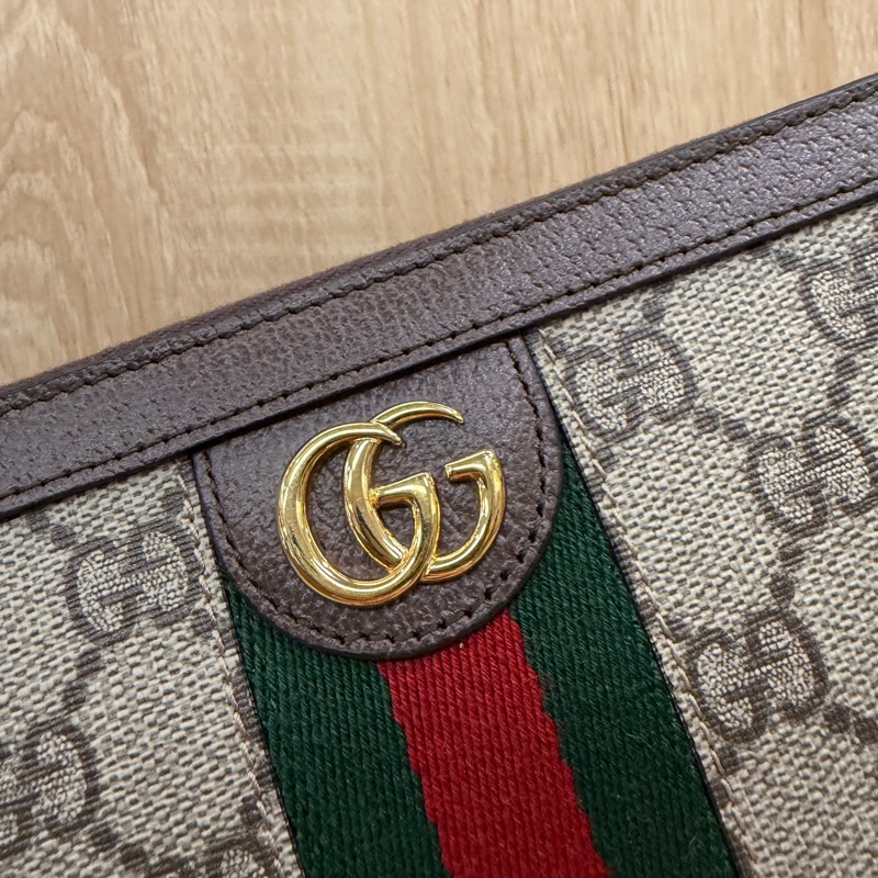 Gucci PVC咖牛皮Ophidia GG拉鏈長夾-1