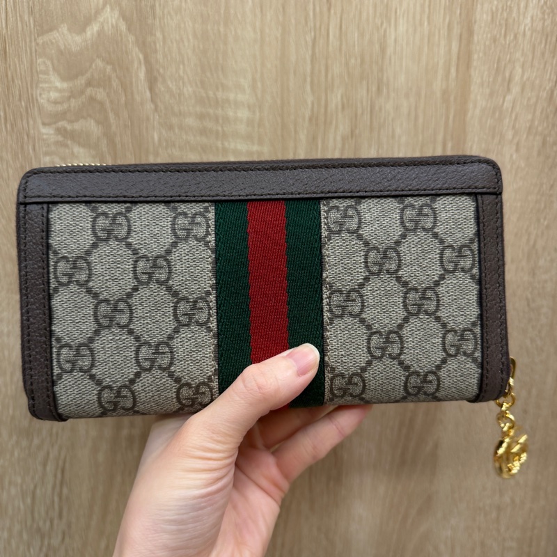 Gucci PVC咖牛皮Ophidia GG拉鏈長夾-6