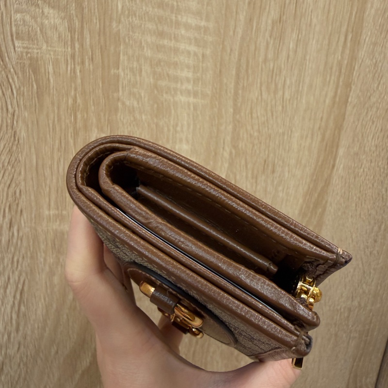 Gucci PVC咖牛皮1955金釦短夾-3