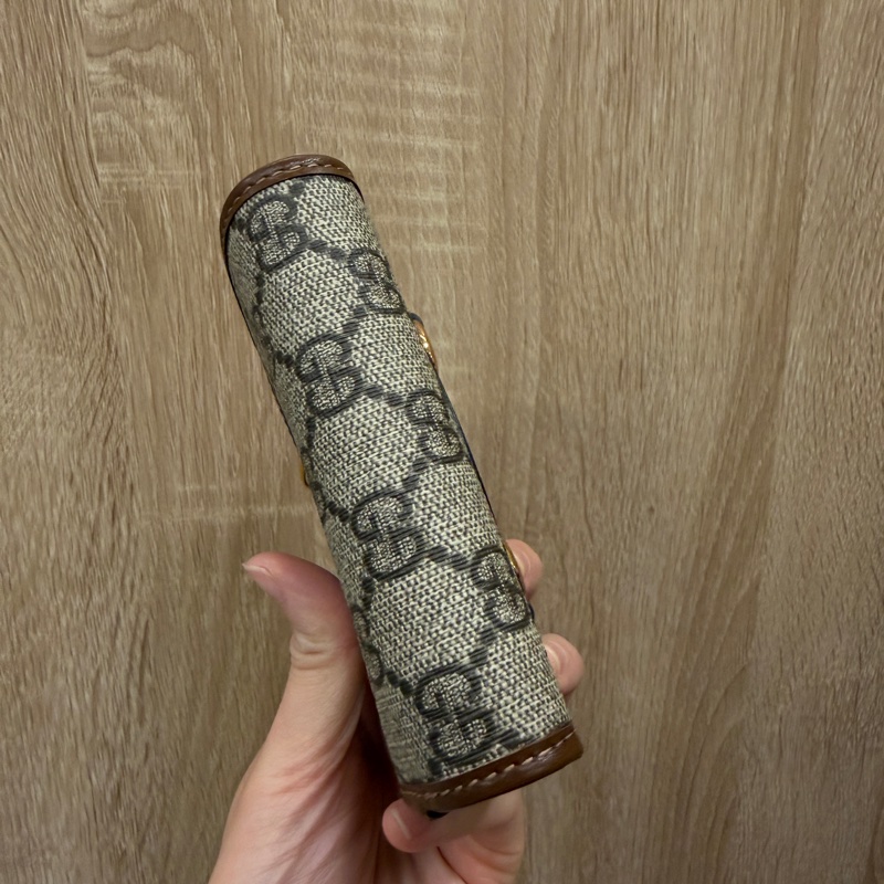 Gucci PVC咖牛皮1955金釦短夾-6