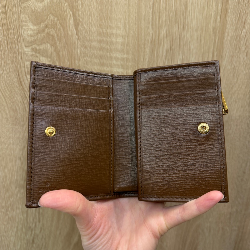 Gucci PVC咖牛皮1955金釦短夾-9