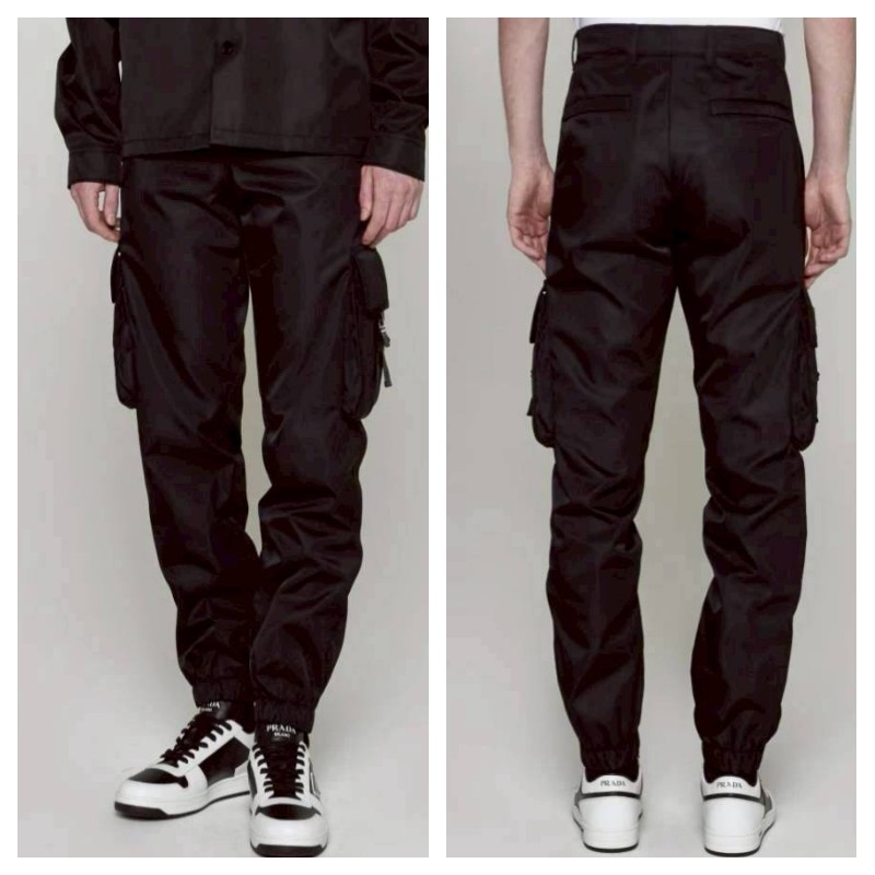 PRADA 普拉達 三角標 RE-NYLON 男黑色防風防水縮口休閒長褲50號-0