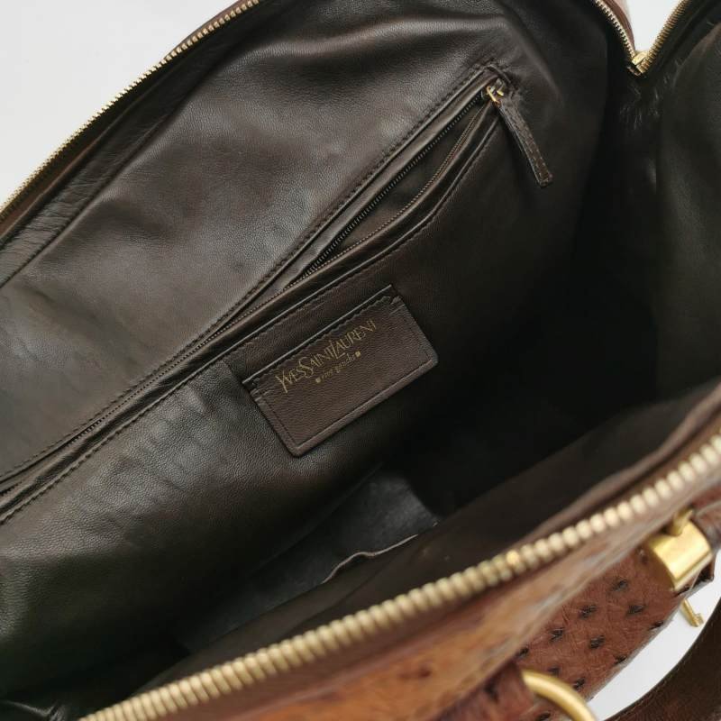 Saint Laurent Muse鴕鳥皮純色金屬鎖扣拉鏈手提包-7