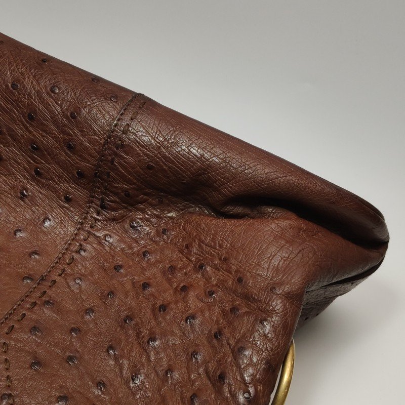 Saint Laurent Muse鴕鳥皮純色金屬鎖扣拉鏈手提包-21