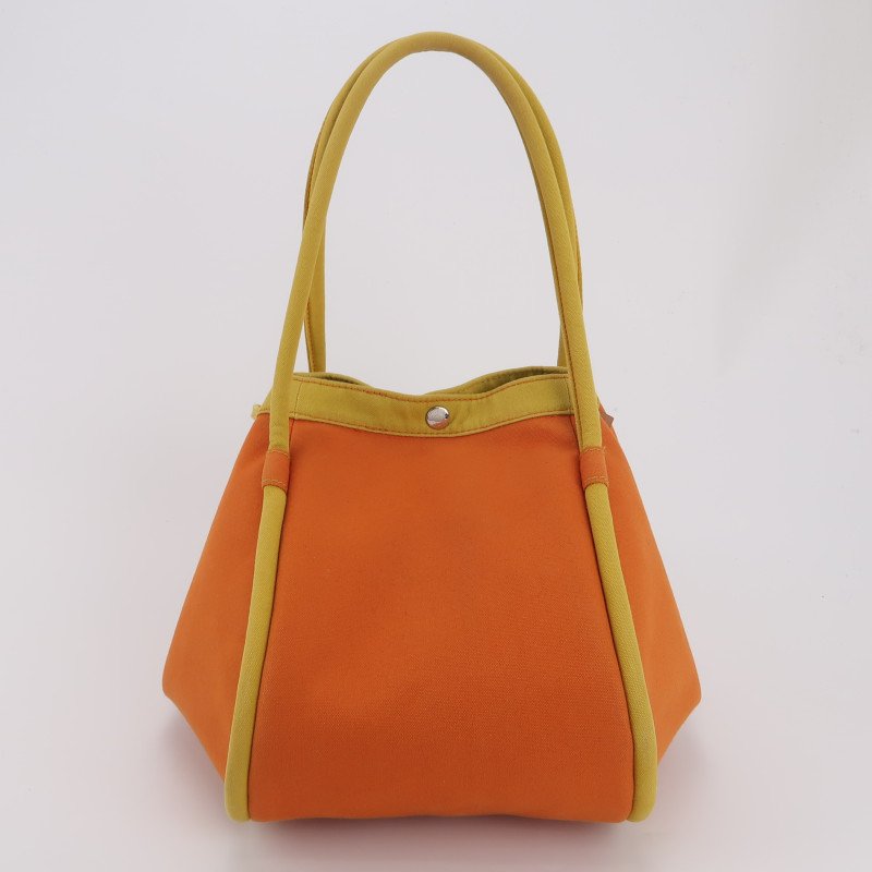 Hermes拼色按扣手提包帆布黃色橙色銀扣-2