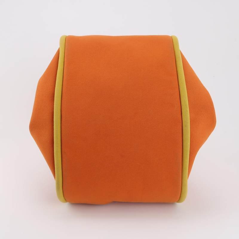 Hermes拼色按扣手提包帆布黃色橙色銀扣-6