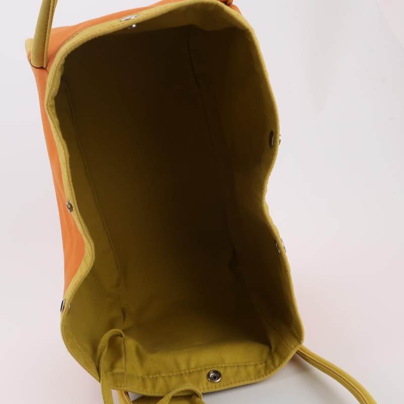 Hermes拼色按扣手提包帆布黃色橙色銀扣-7