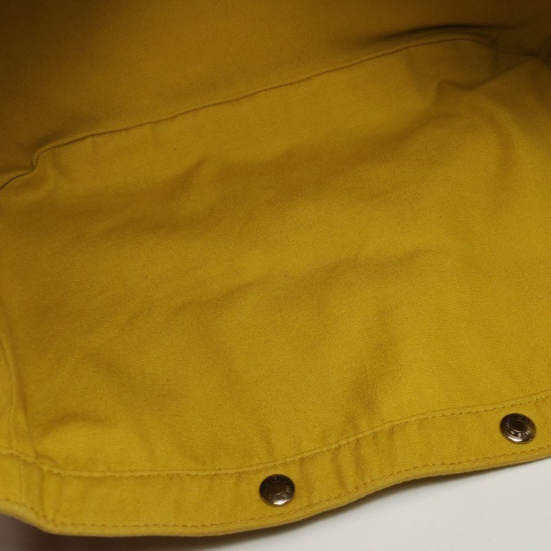 Hermes拼色按扣手提包帆布黃色橙色銀扣-9