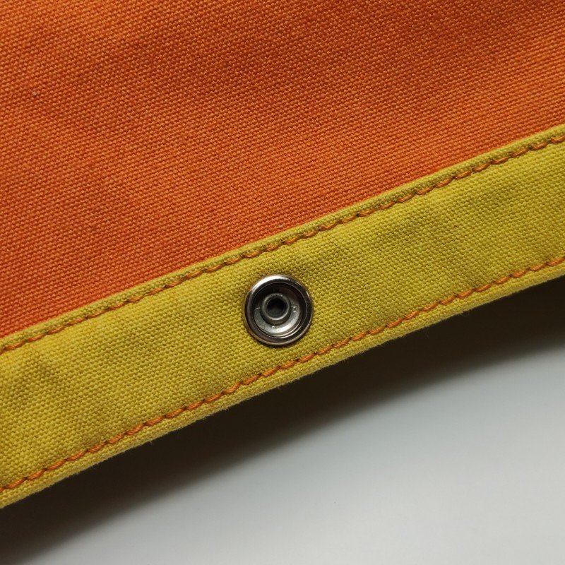 Hermes拼色按扣手提包帆布黃色橙色銀扣-10
