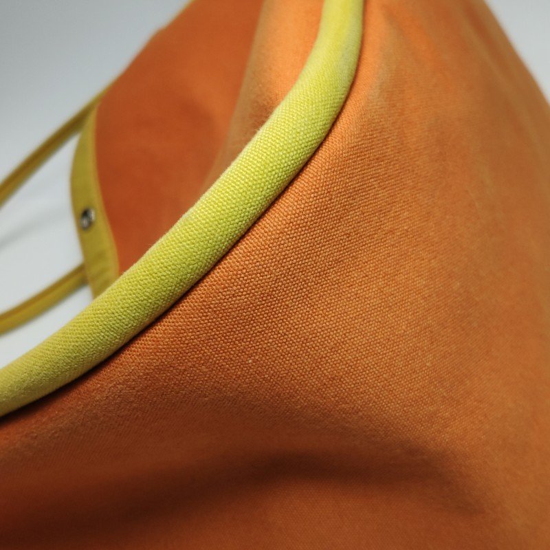 Hermes拼色按扣手提包帆布黃色橙色銀扣-11