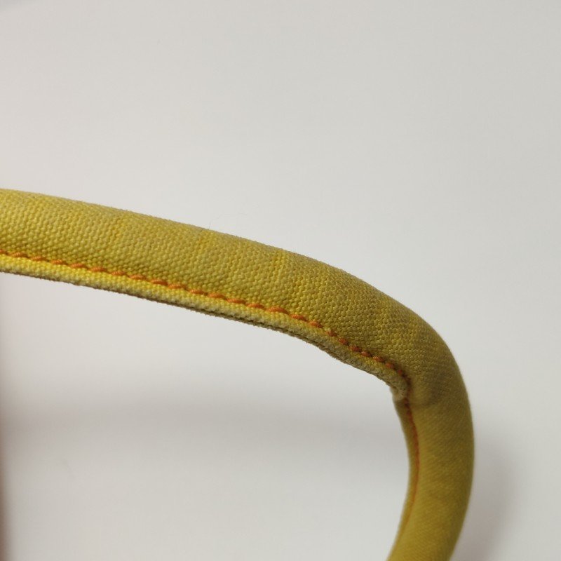 Hermes拼色按扣手提包帆布黃色橙色銀扣-13