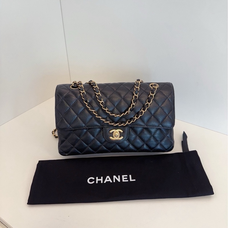 Chanel 香奈兒 黑金荔枝牛皮 CF鏈條包 中號-0