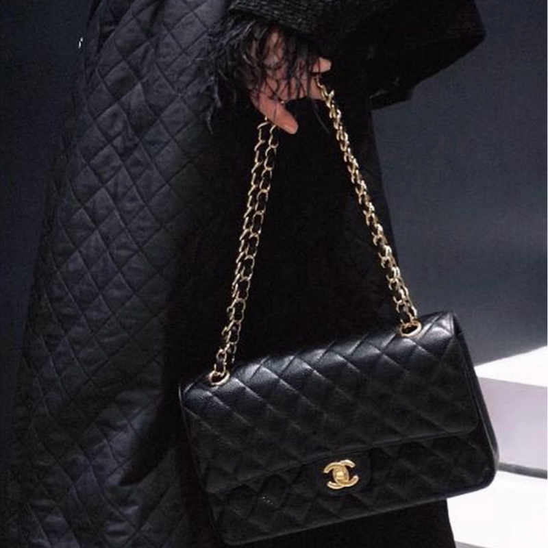 Chanel 香奈兒 黑金荔枝牛皮 CF鏈條包 中號-6