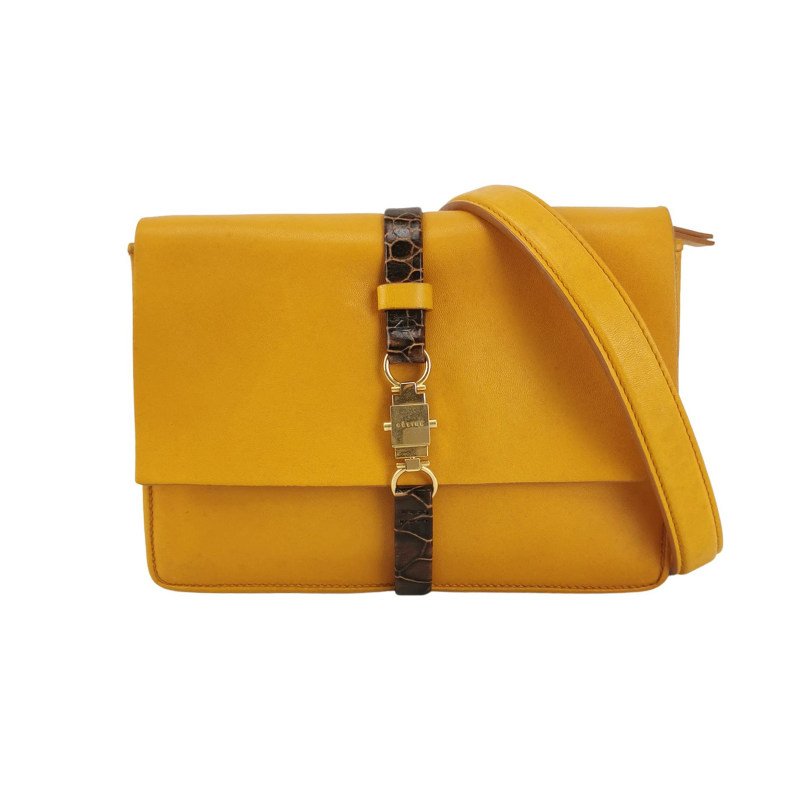 Celine羊皮純色金屬扣單肩包-0