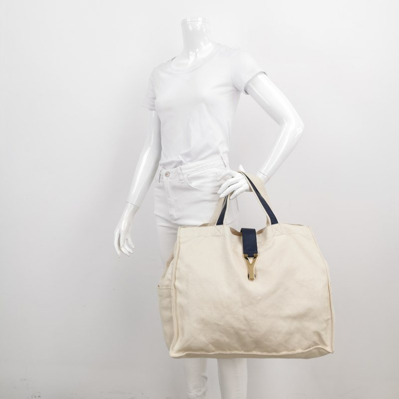 Saint Laurent Y-Ligne牛皮帆布拼色Y字搭扣手提包-1