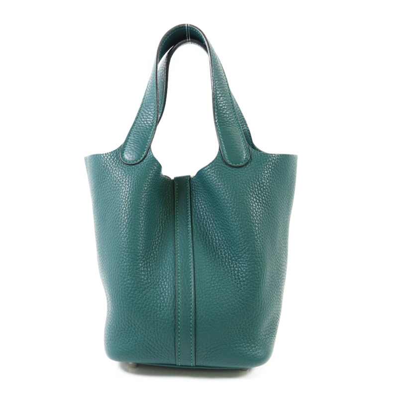 HERMES Clemence皮革Picotin PM銀扣手挽袋Malachite-1
