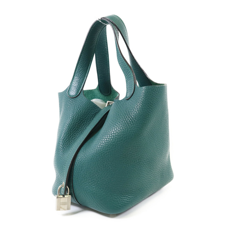 HERMES Clemence皮革Picotin PM銀扣手挽袋Malachite-2