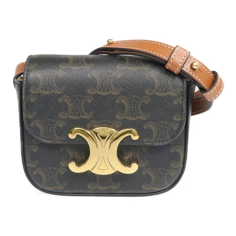 CELINE 塗層帆布Mini Triomphe金扣肩背袋